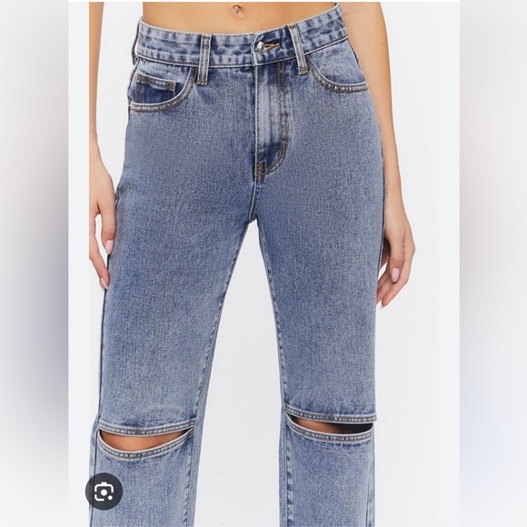 🎃 ➕ NWT Forever 21 Split-Knee Relaxed High-Rise Jeans Sz 34/16 - Picture 3 of 5